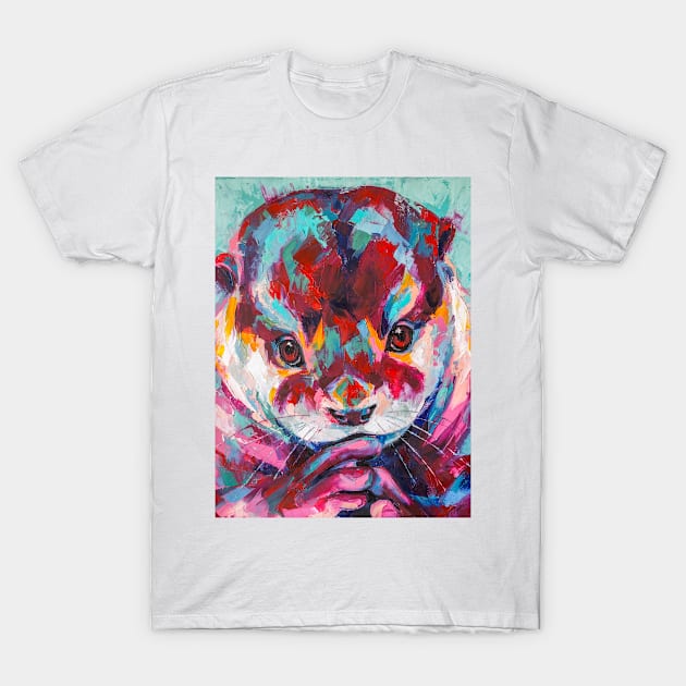 Otter portrait painting in multicolored tones. T-Shirt by MariDein